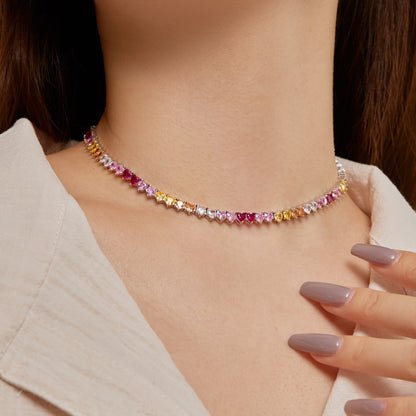 [Charm Aries Jewelry]Sparkling Colorful Full Heart Tennis Necklace