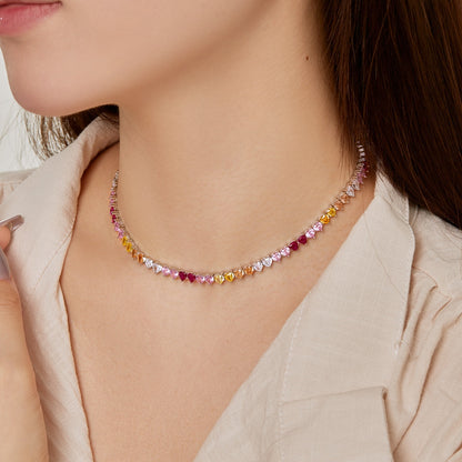 [Charm Aries Jewelry]Sparkling Colorful Full Heart Tennis Necklace