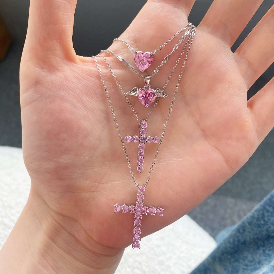 [Charm Aries Jewelry]Heart Shape Main Stone Pendant Collarbone Necklace