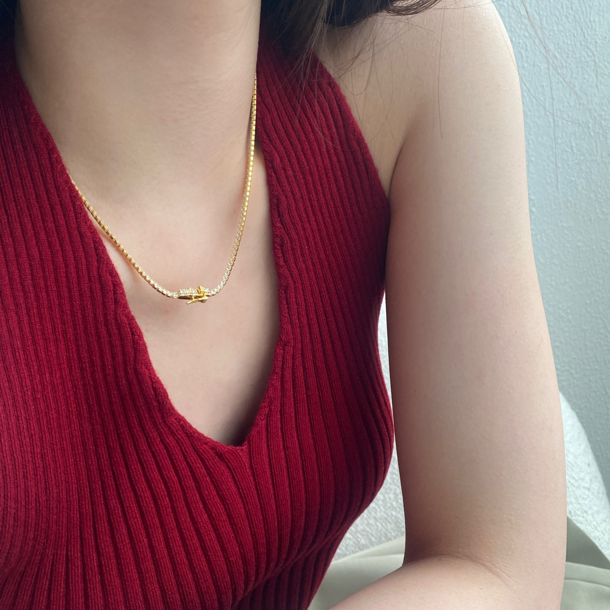 [Charm Aries Jewelry]Delicate Round Shape Tennis Necklace