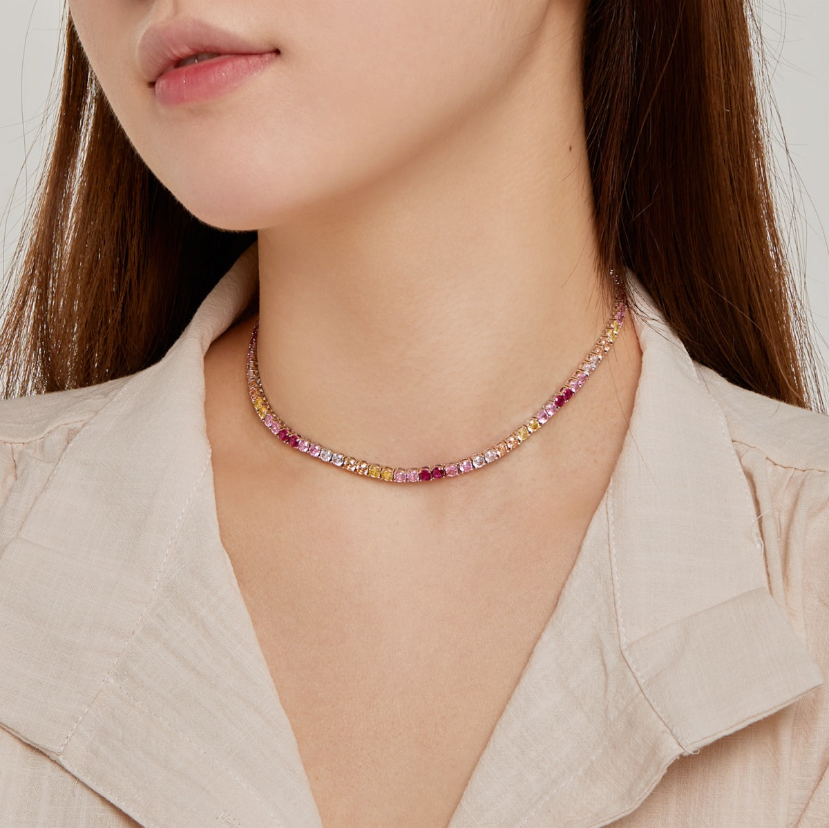 [Charm Aries Jewelry]Delicate Colorful Tennis Necklace