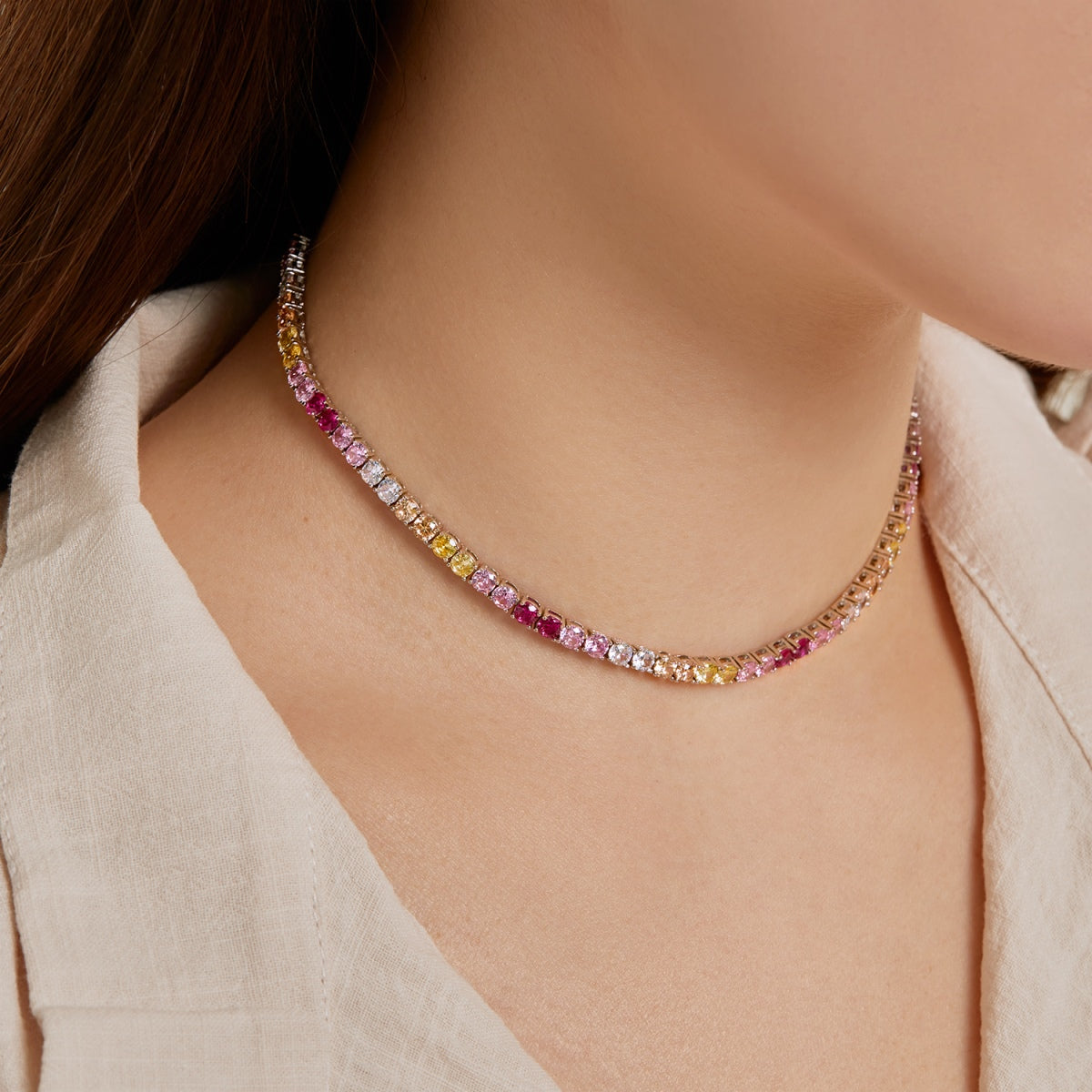 [Charm Aries Jewelry]Delicate Colorful Tennis Necklace