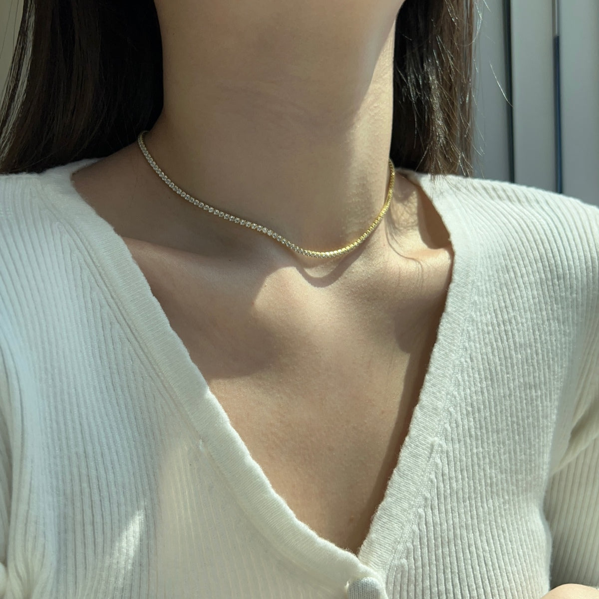 [Charm Aries Jewelry]Delicate Round Shape Tennis Necklace