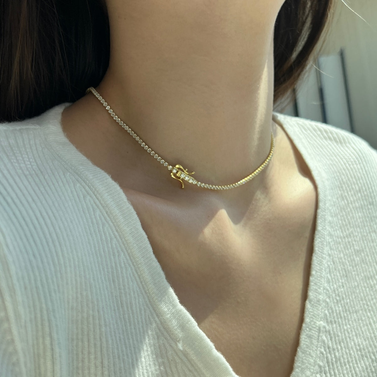 [Charm Aries Jewelry]Delicate Round Shape Tennis Necklace