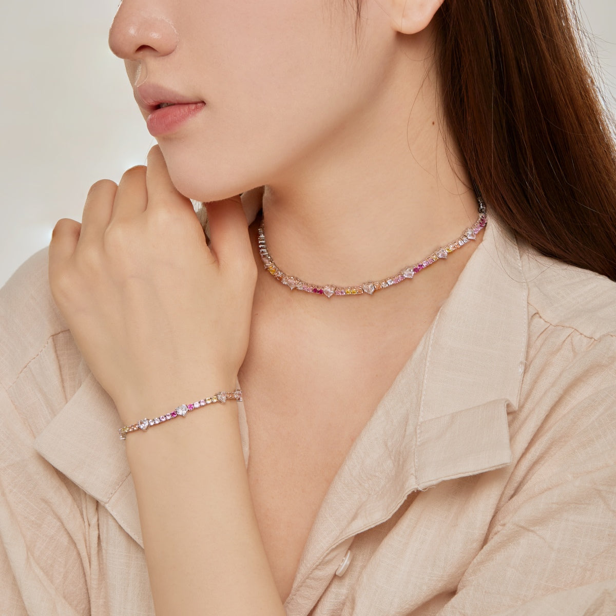 [Charm Aries Jewelry]Romantic Heart Shape Round Cut Lover Bracelet