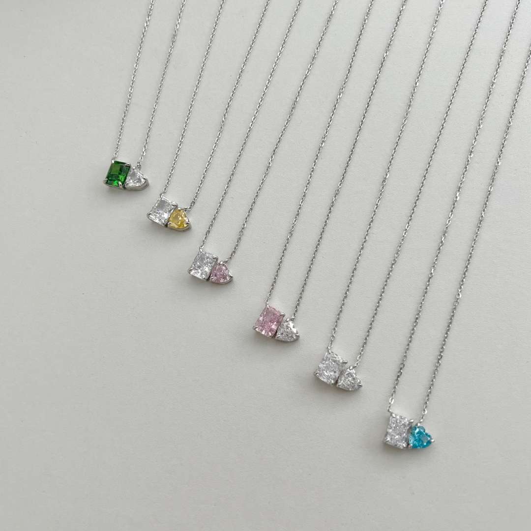[Charm Aries Jewelry]Dazzling Square & Heart Shape Necklace