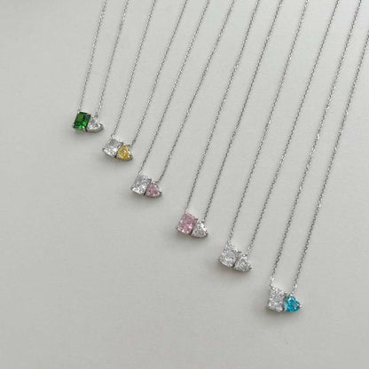 [Charm Aries Jewelry]Dazzling Square & Heart Shape Necklace