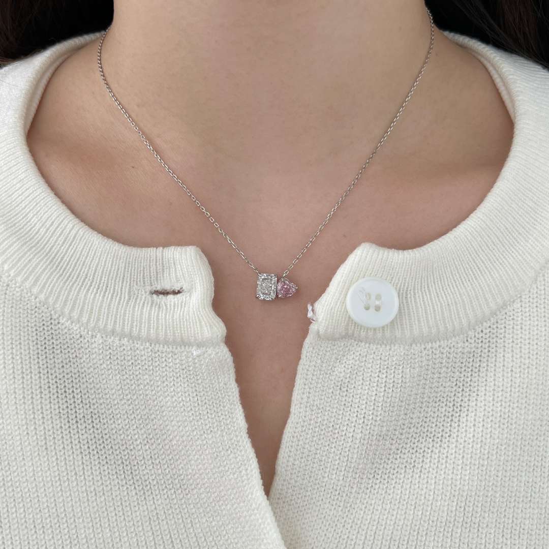 [Charm Aries Jewelry]Dazzling Square & Heart Shape Necklace