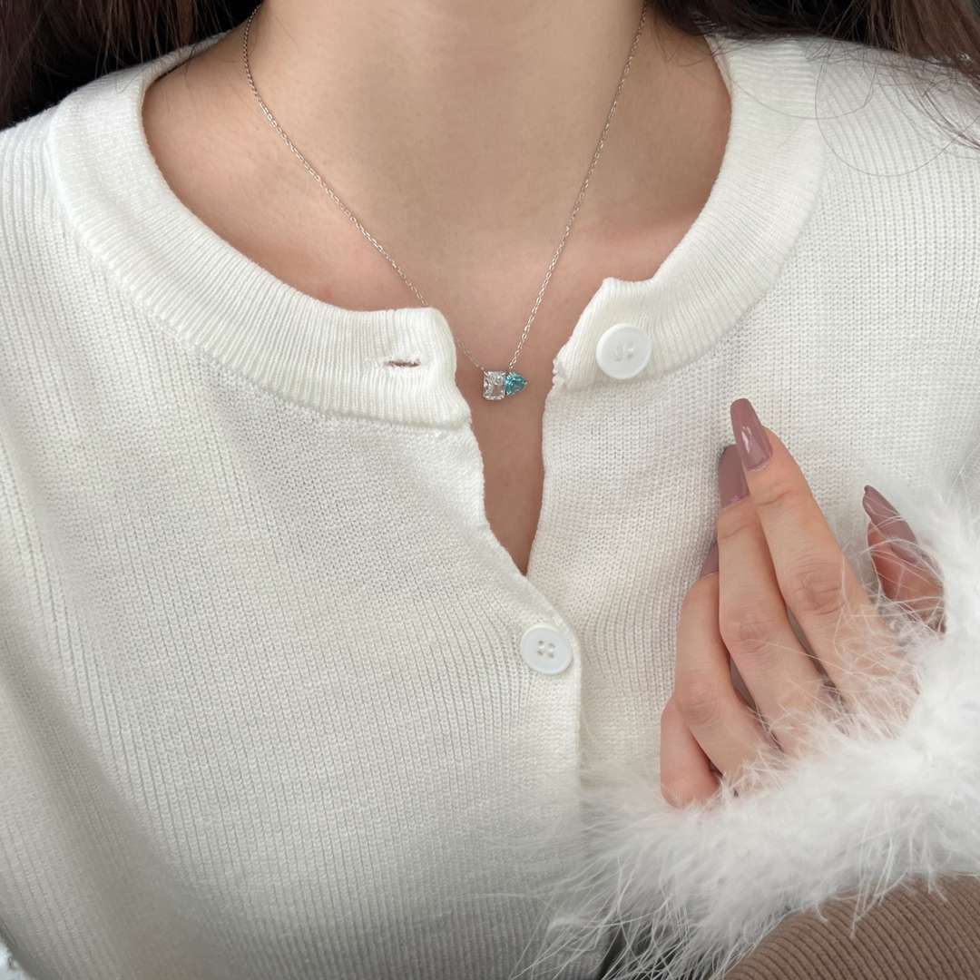 [Charm Aries Jewelry]Dazzling Square & Heart Shape Necklace