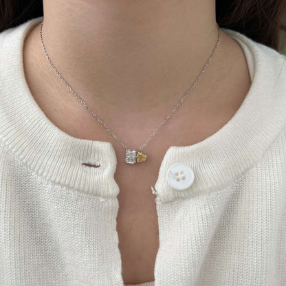 [Charm Aries Jewelry]Dazzling Square & Heart Shape Necklace