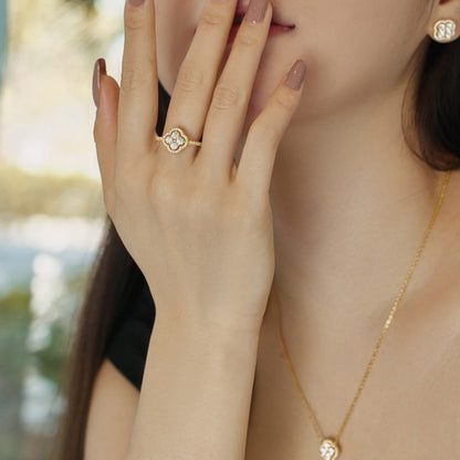 [Charm Aries Jewelry]Four Leaf Charm Aries Flower Design Ring