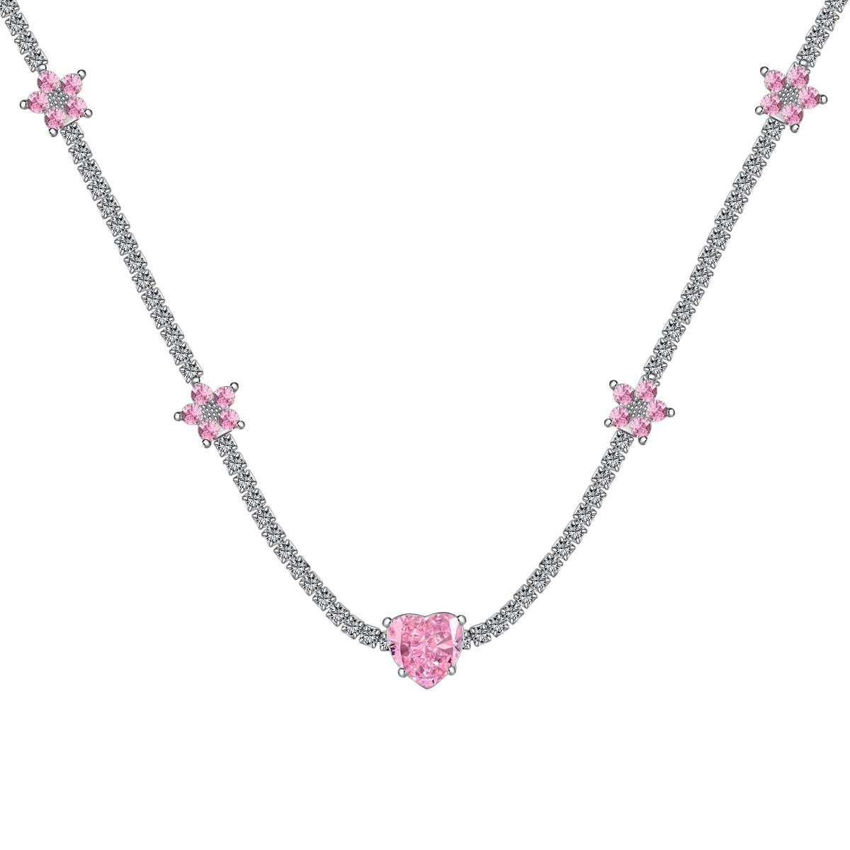 [Charm Aries Jewelry]Dazzling Pink Heart Flower Necklace