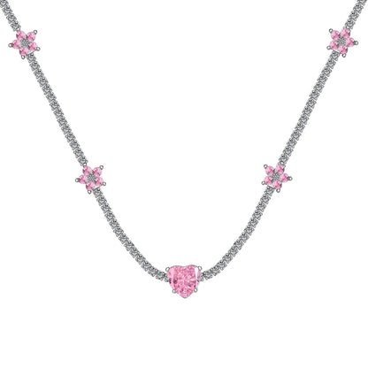 [Charm Aries Jewelry]Dazzling Pink Heart Flower Necklace
