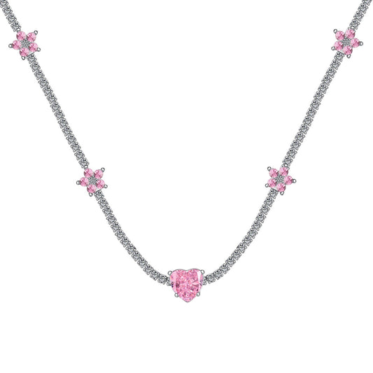 [Charm Aries Jewelry]Dazzling Pink Heart Flower Necklace