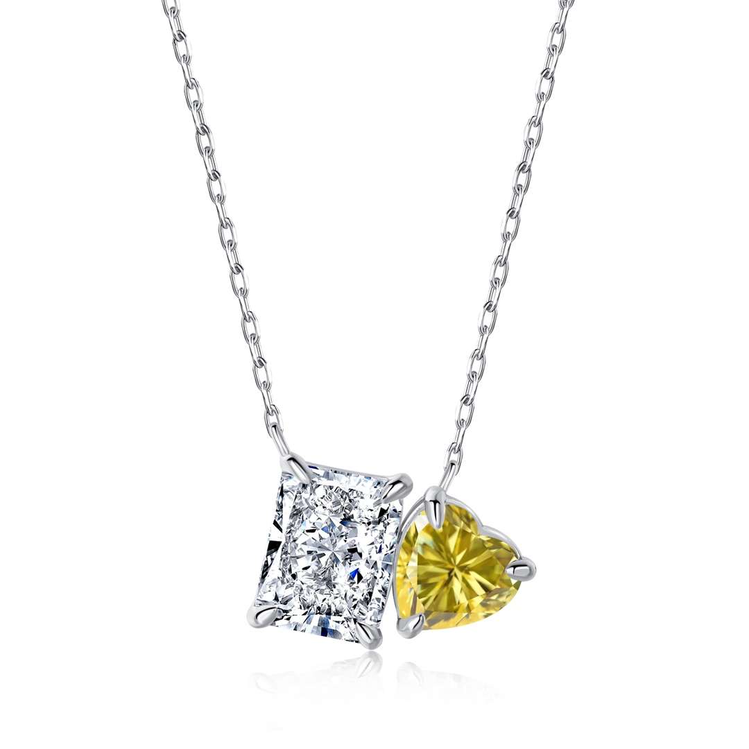 [Charm Aries Jewelry]Dazzling Square & Heart Shape Necklace