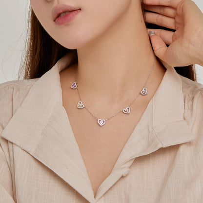 [Charm Aries Jewelry]Sparkling Five Heart Necklace
