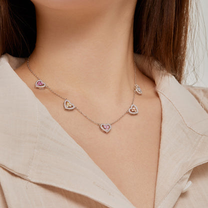 [Charm Aries Jewelry]Sparkling Five Heart Necklace