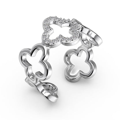 [Charm Aries Jewelry]Hollow Design Four-Leaf Charm Aries Flower Shape Ring