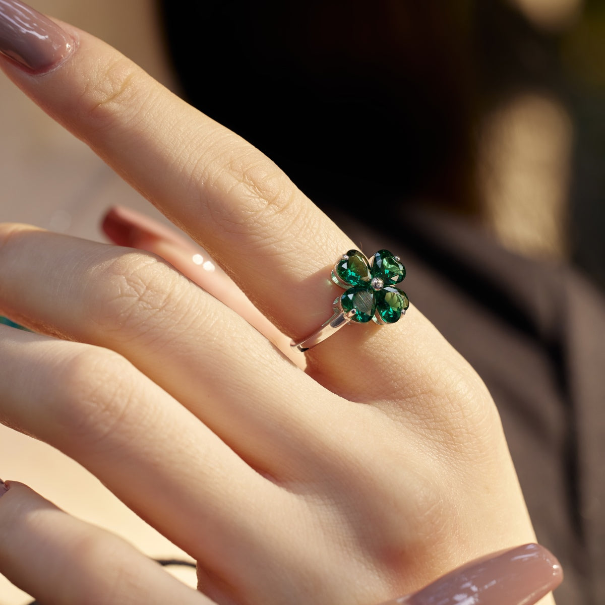 [Charm Aries Jewelry]Heart-shaped Four-Leaf Charm Aries Ball Ring