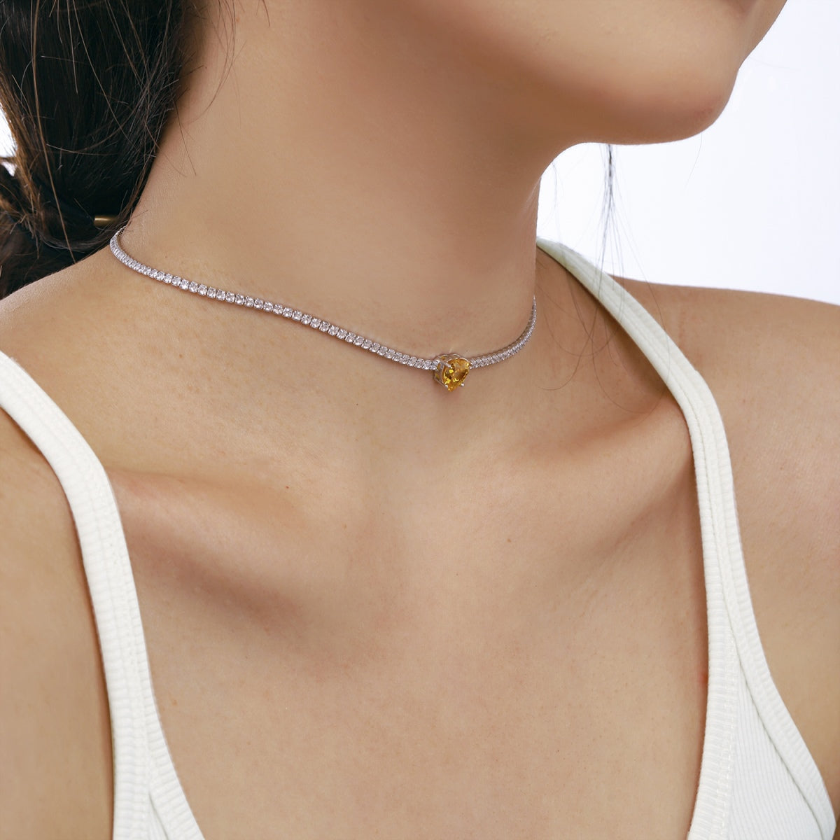 [Charm Aries Jewelry]2.0 Carat Sparkling Tennis Heart Cut Necklace