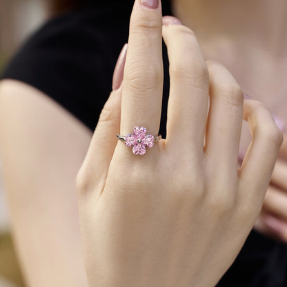 [Charm Aries Jewelry]Heart-shaped Four-Leaf Charm Aries Ball Ring