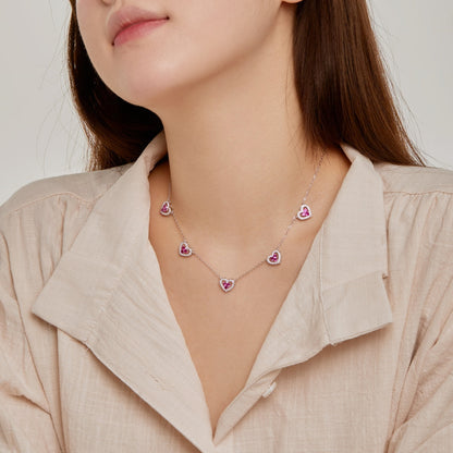 [Charm Aries Jewelry]Sparkling Five Heart Necklace