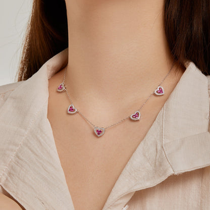 [Charm Aries Jewelry]Sparkling Five Heart Necklace