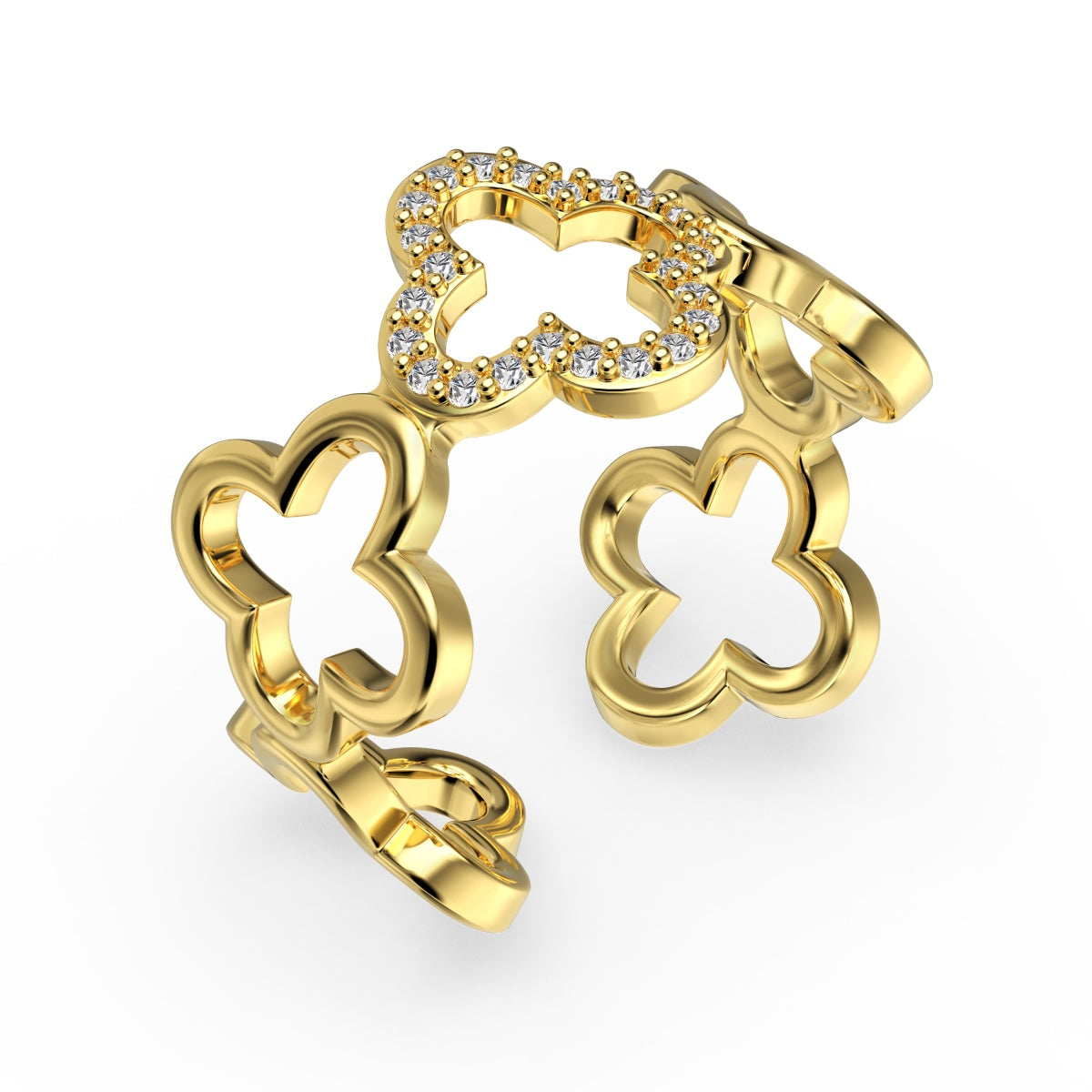 [Charm Aries Jewelry]Hollow Design Four-Leaf Charm Aries Flower Shape Ring