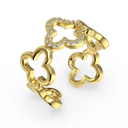 [Charm Aries Jewelry]Hollow Design Four-Leaf Charm Aries Flower Shape Ring