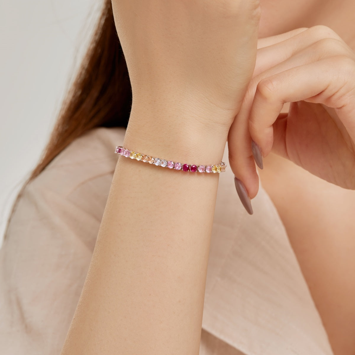 [Charm Aries Jewelry]Radiant Colorful Round Cut Tennis Bracelet