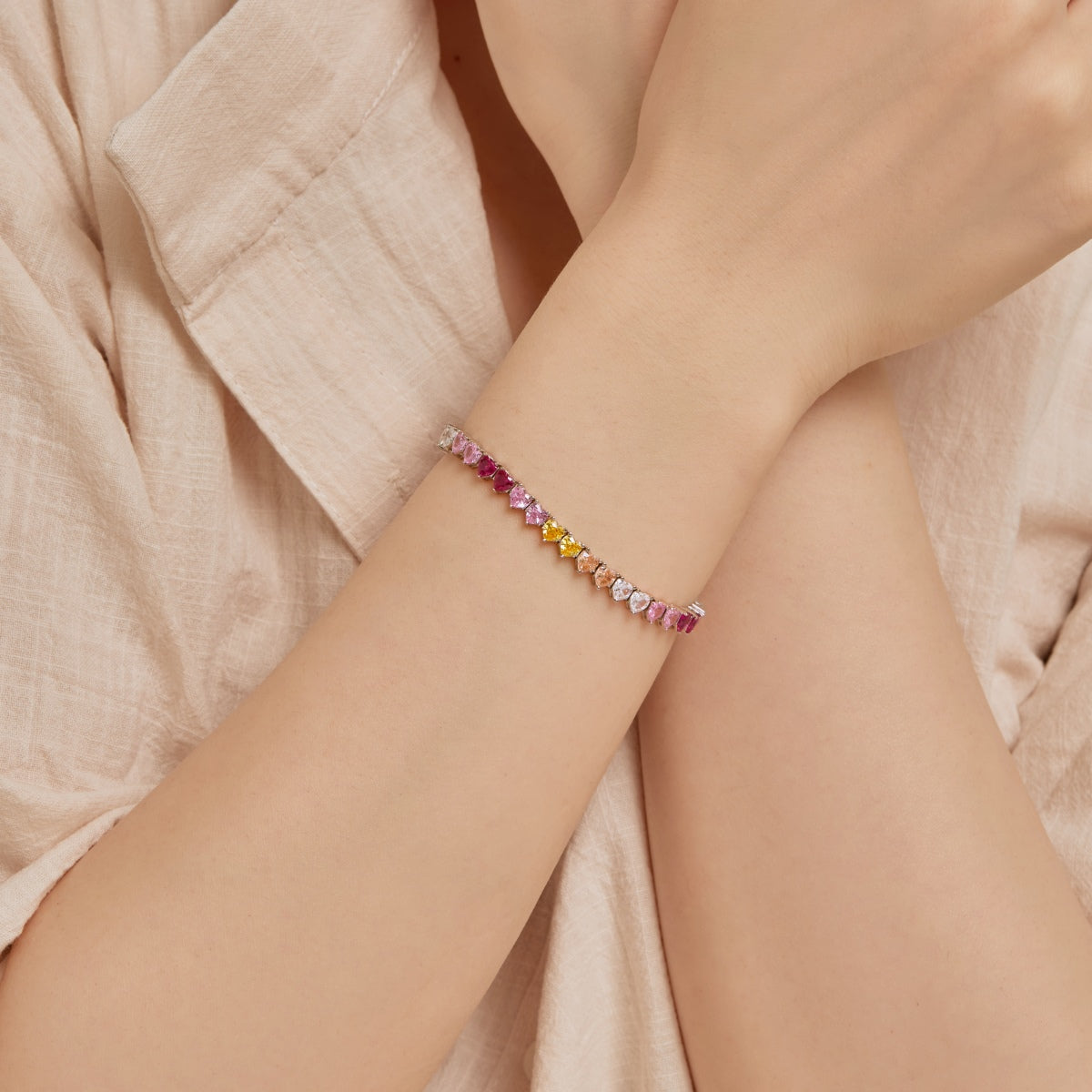 [Charm Aries Jewelry]Luxurious Colorful Romantic Heart Shape Lover Bracelet