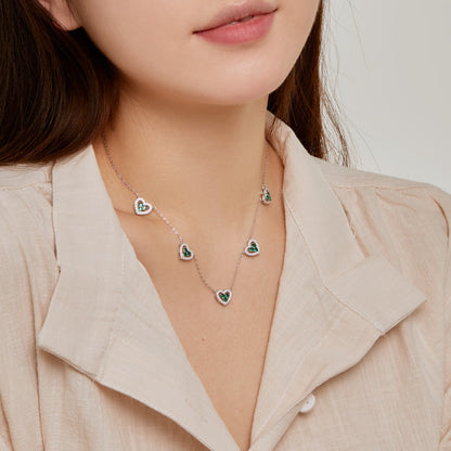 [Charm Aries Jewelry]Sparkling Five Heart Necklace