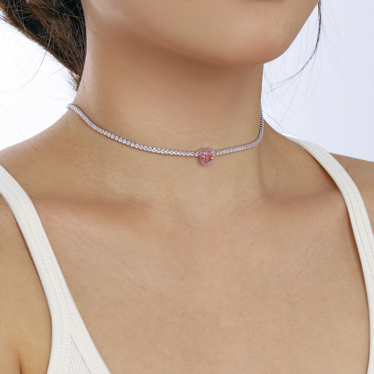 [Charm Aries Jewelry]2.0 Carat Sparkling Tennis Heart Cut Necklace