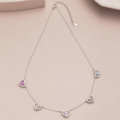 [Charm Aries Jewelry]Sparkling Five Heart Necklace