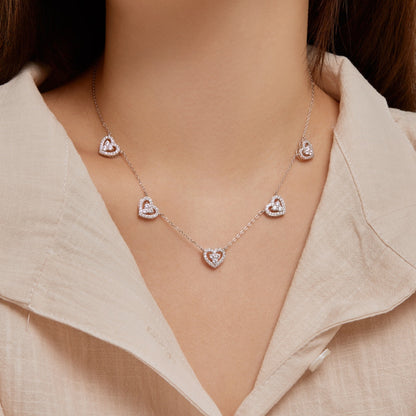 [Charm Aries Jewelry]Sparkling Five Heart Necklace