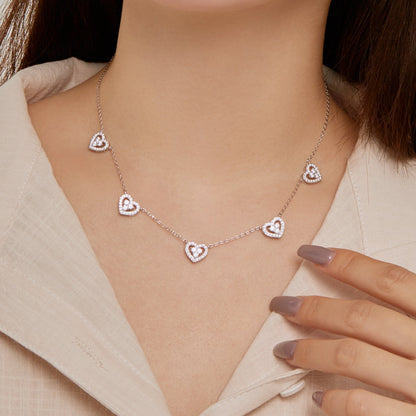 [Charm Aries Jewelry]Sparkling Five Heart Necklace