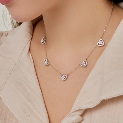 [Charm Aries Jewelry]Sparkling Five Heart Necklace