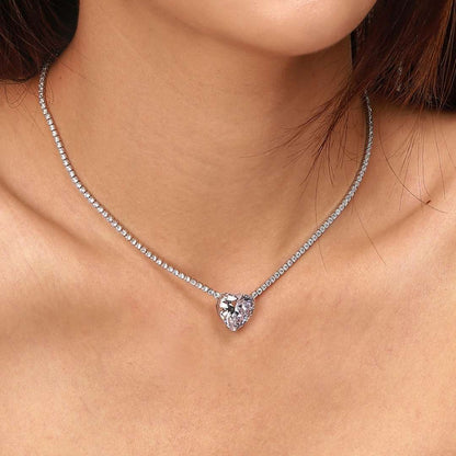[Charm Aries Jewelry]8.0 Carat Versatile Colorful Sweet Heart-Shaped Tennis Necklace