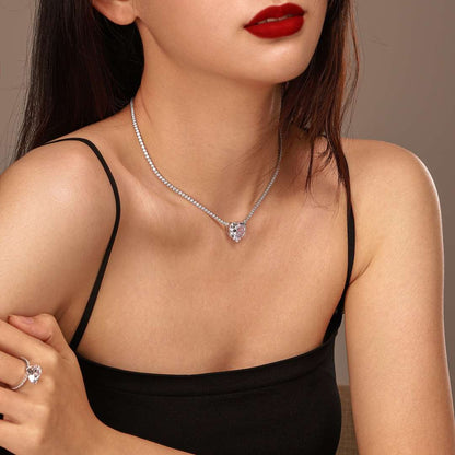 [Charm Aries Jewelry]8.0 Carat Versatile Colorful Sweet Heart-Shaped Tennis Necklace