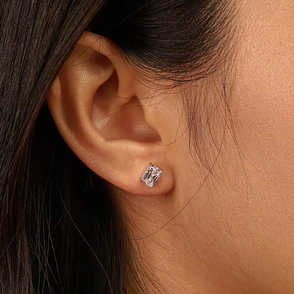 [Charm Aries Jewelry]Stylish Shiny Rectangular Center Stone Stud Earrings