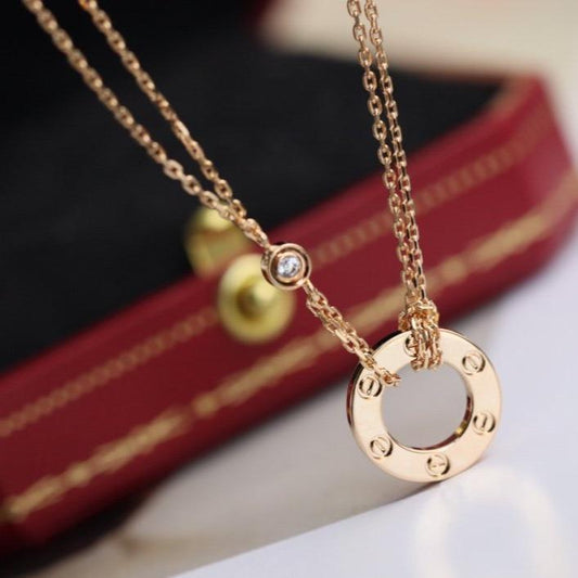 [Charm Aries Jewelry]LOVE NECKLACE ADJUSTABLE ROSE GOLD 2 DIAMOND