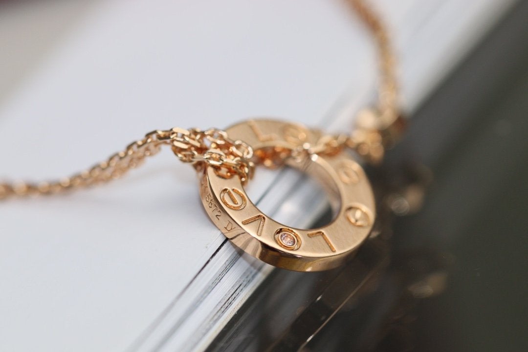 [Charm Aries Jewelry]LOVE NECKLACE ADJUSTABLE ROSE GOLD 2 DIAMOND