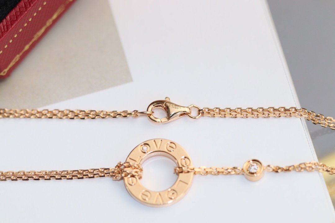 [Charm Aries Jewelry]LOVE NECKLACE ADJUSTABLE ROSE GOLD 2 DIAMOND