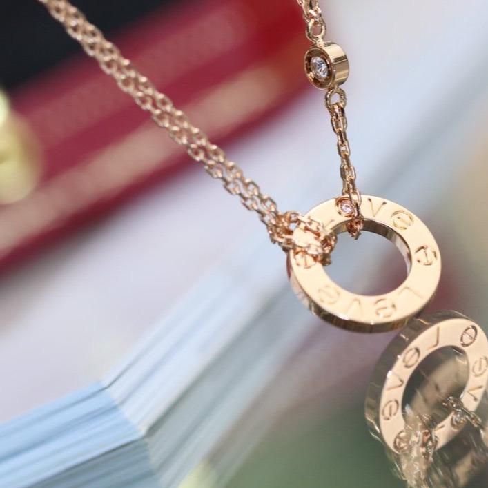 [Charm Aries Jewelry]LOVE NECKLACE ADJUSTABLE ROSE GOLD 2 DIAMOND