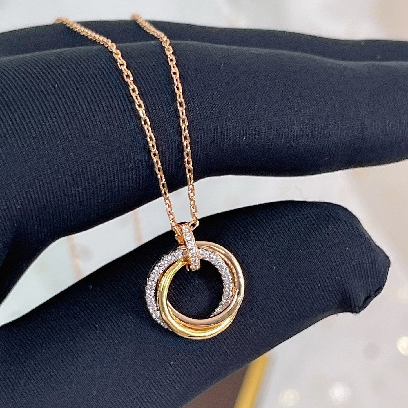 [Charm Aries Jewelry]TRINITY NECKLACE SILVER GOLD PINK GOLD DIAMONDS