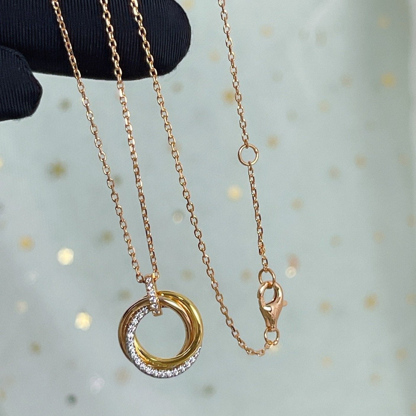 [Charm Aries Jewelry]TRINITY NECKLACE SILVER GOLD PINK GOLD DIAMONDS
