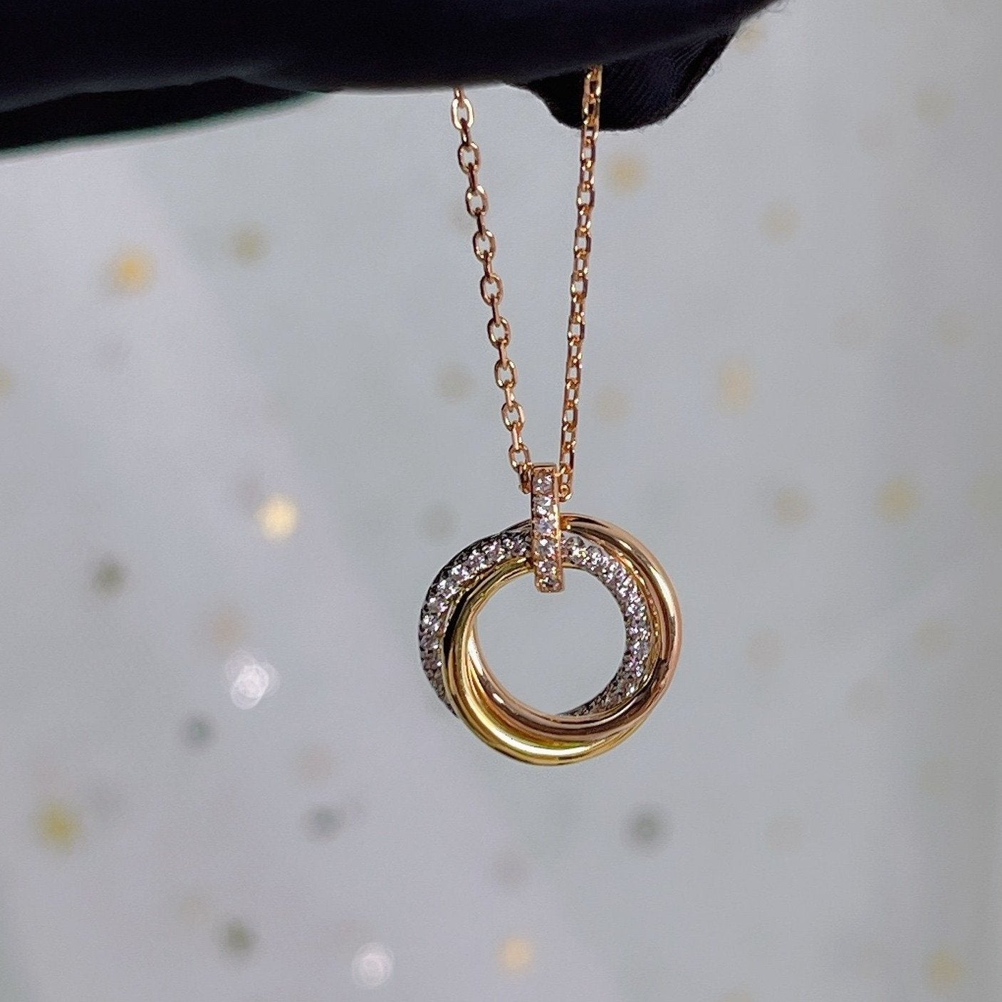[Charm Aries Jewelry]TRINITY NECKLACE SILVER GOLD PINK GOLD DIAMONDS