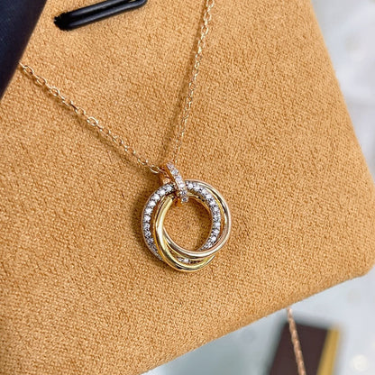 [Charm Aries Jewelry]TRINITY NECKLACE SILVER GOLD PINK GOLD DIAMONDS