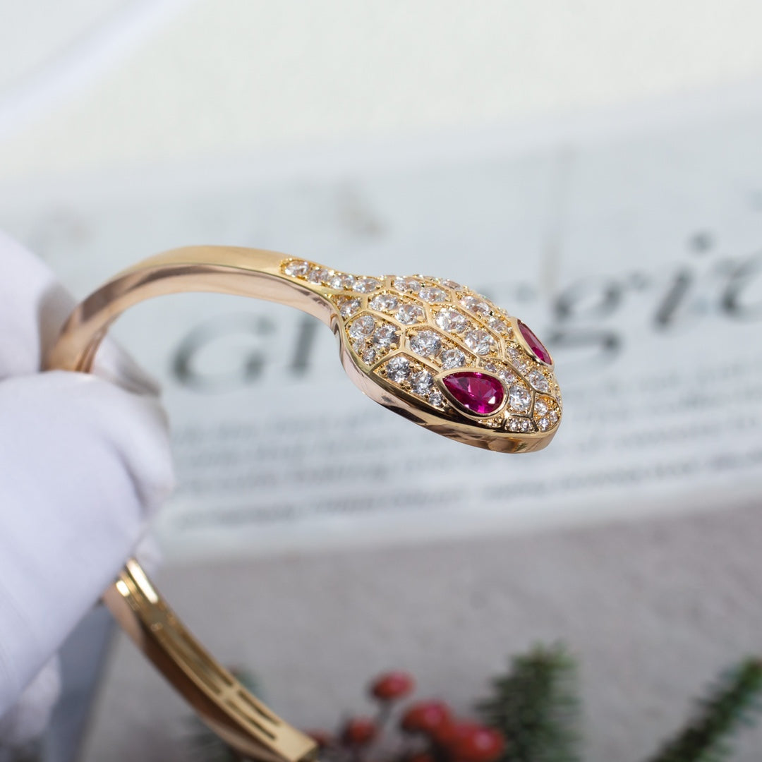 [Charm Aries Jewelry]SERPENTI BRACELET PINK GOLD DIAMOND DOUBLE SNAKE