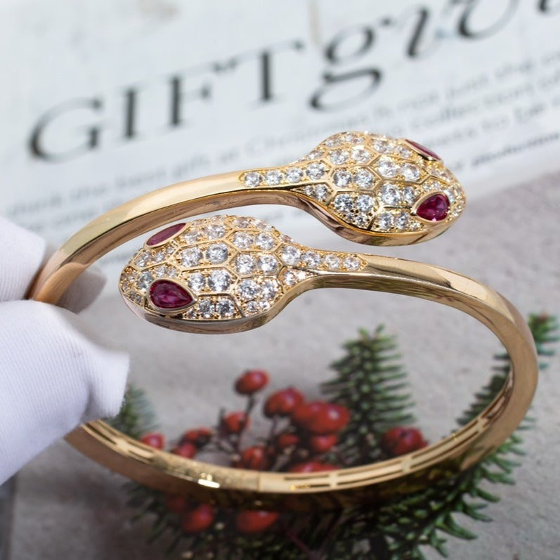 [Charm Aries Jewelry]SERPENTI BRACELET PINK GOLD DIAMOND DOUBLE SNAKE